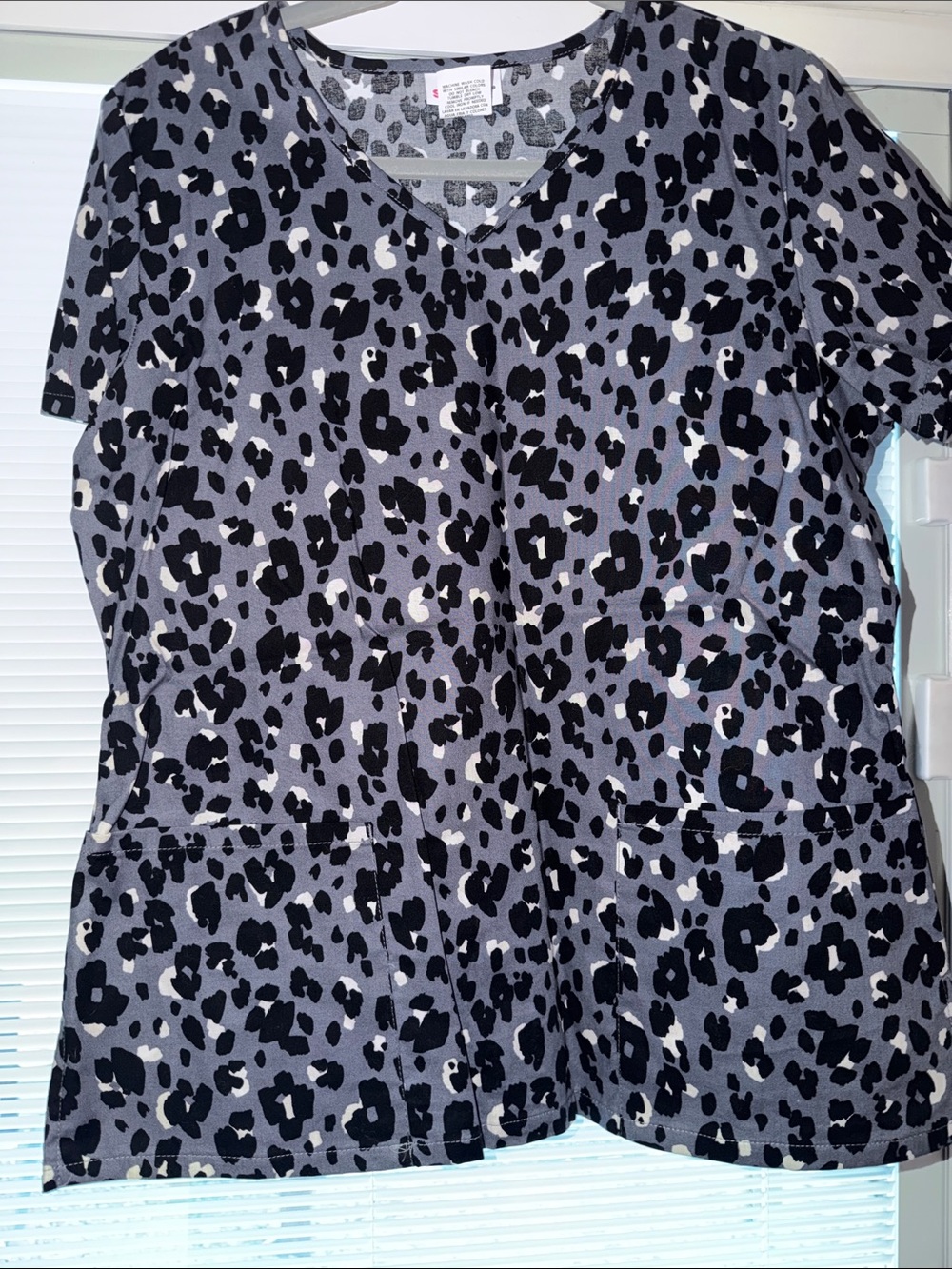 Scrubstar Gray & Black Leopard-Print Scrub Top with Pink Logo